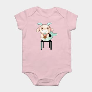 Kawaii Capricorn sitting on a chair and eating ice cream. Cute Capricorn gift idea Baby Bodysuit